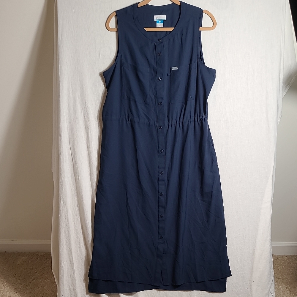 Columbia Navy Sleeveless Midi Shirt Dress